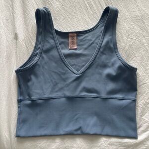 Blue V-Neck Ribbed Tank Top